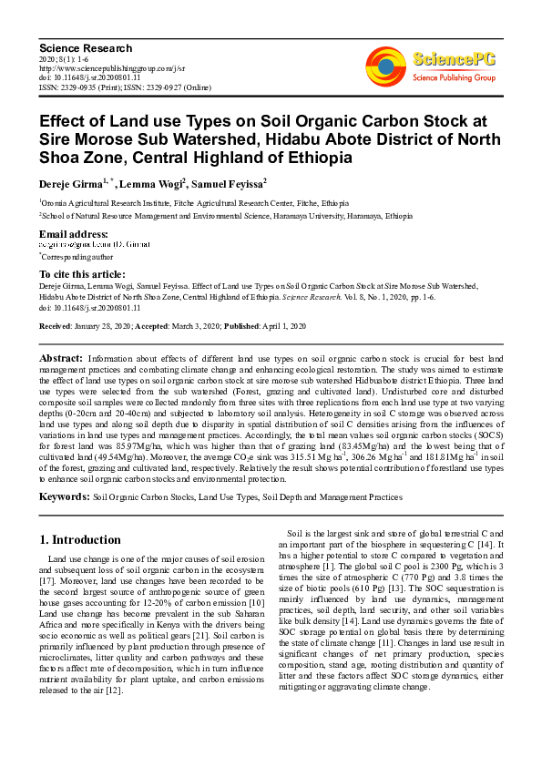 (PDF) Effect of Land use Types on Soil Organic Carbon Stock at Sire ...