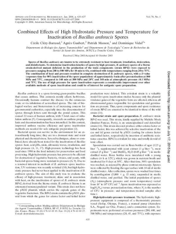 (PDF) Combined Effects of High Hydrostatic Pressure and Temperature for ...