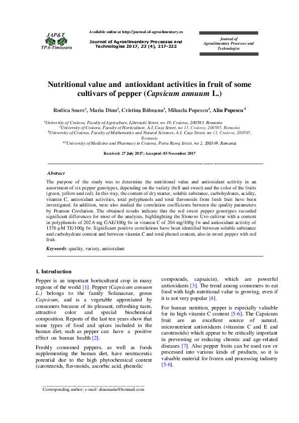 (PDF) Nutritional value and antioxidant activities in fruit of some ...