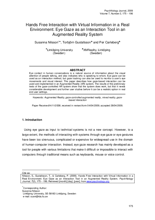 (PDF) Hands Free Interaction . . . Environment: Eye Gaze as an ...