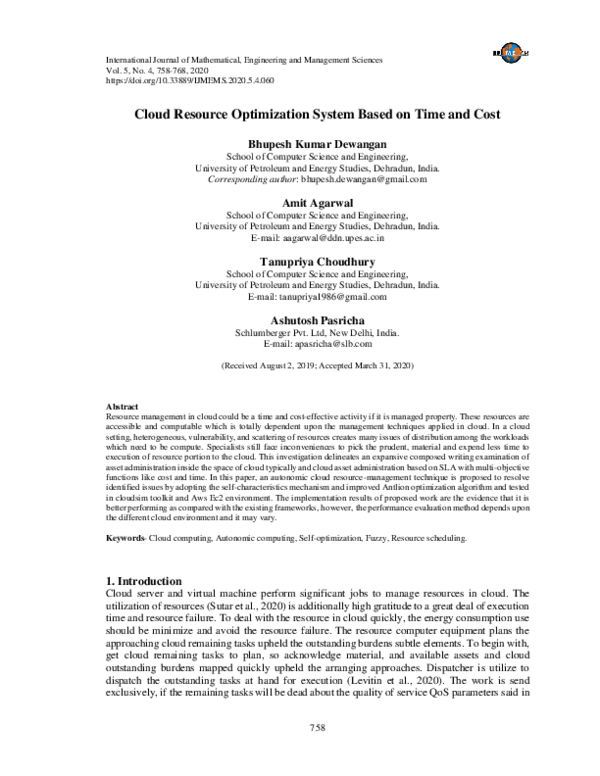 (PDF) Cloud Resource Optimization System Based on Time and Cost