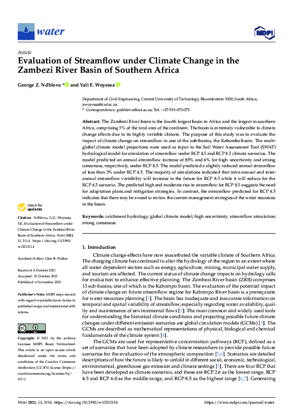 (PDF) Evaluation of Streamflow under Climate Change in the Zambezi ...