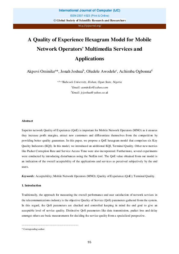 (PDF) A Quality of Experience Hexagram Model for Mobile Network ...
