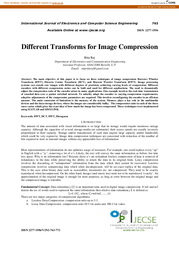 (PDF) Different Transforms for Image Compression