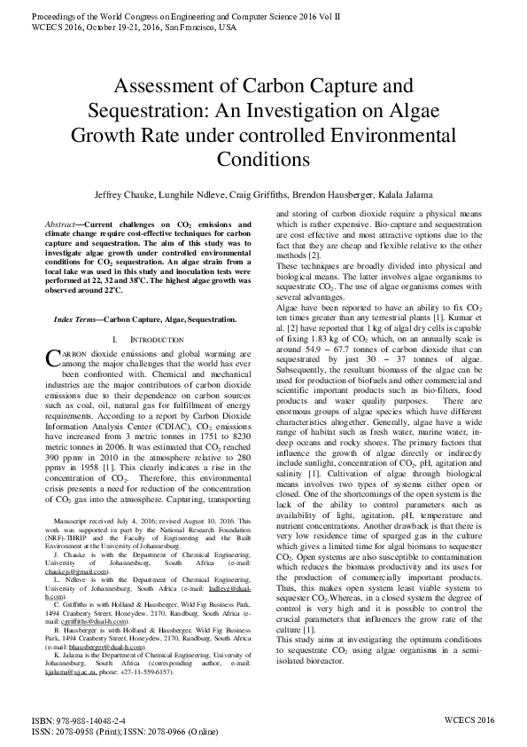 (PDF) Assessment of Carbon Capture and Sequestration : An Investigation ...
