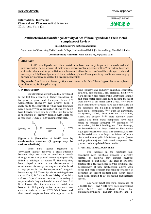 (PDF) Antibacterial and antifungal activity of Schiff base ligands and ...