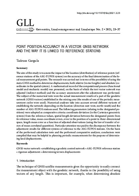 (PDF) Point Position Accuracy in a Vector GNSS Network and the Way It ...