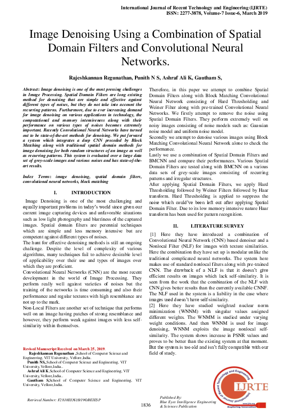 (PDF) Image Denoising Using a Combination of Spatial Domain Filters and ...