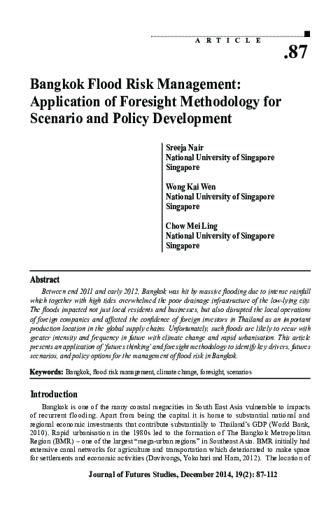 (PDF) Flood Risk Management : Application of Foresight Methodology for ...