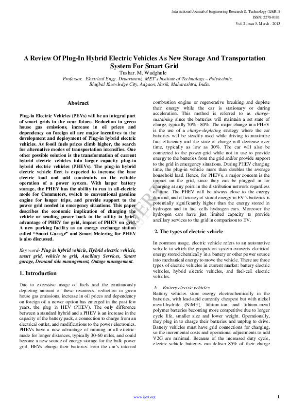 (PDF) A Review Of Plug-In Hybrid Electric Vehicles As New Storage And ...