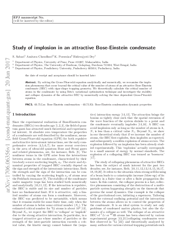 (PDF) Study of implosion in an attractive Bose-Einstein condensate ...