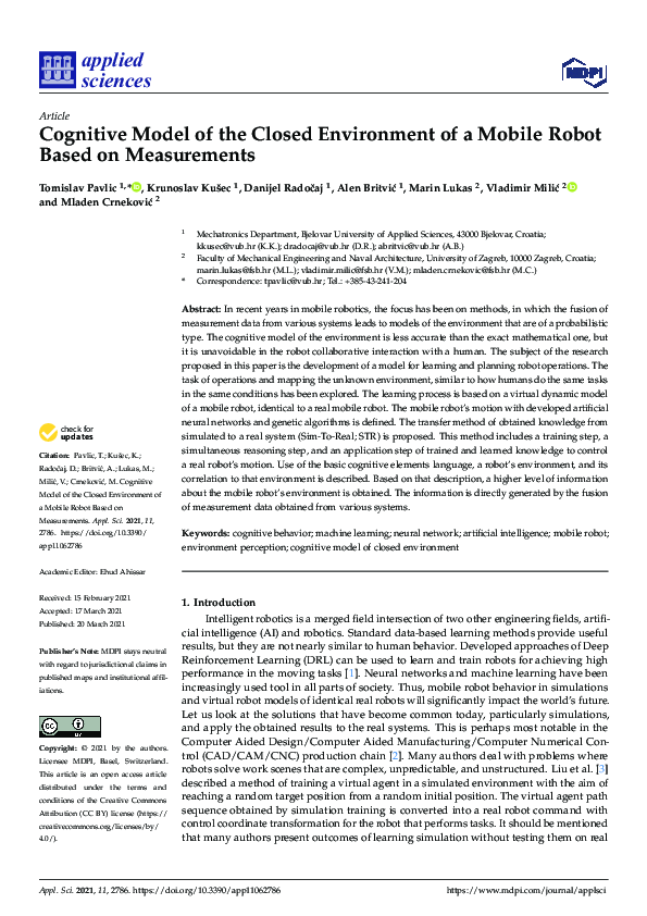 (PDF) Cognitive Model of the Closed Environment of a Mobile Robot Based ...