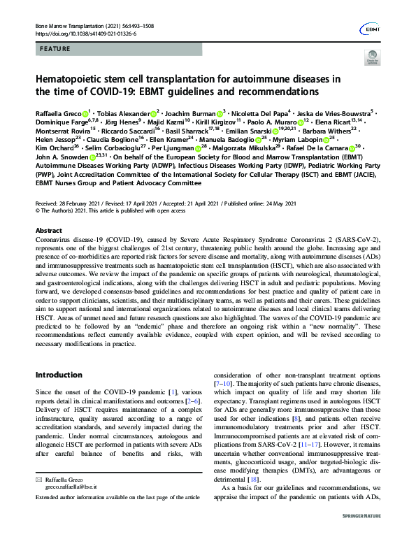 (PDF) Hematopoietic stem cell transplantation for autoimmune diseases ...