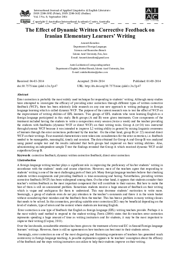 (PDF) The Effect of Dynamic Written Corrective Feedback on Iranian ...
