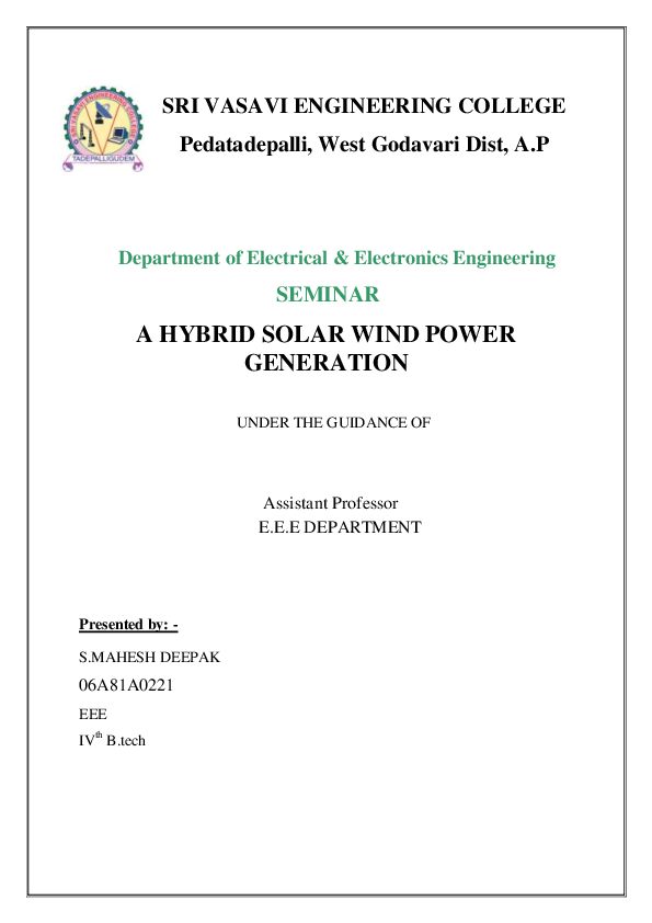 (PDF) Hybrid Solar Wind Power Generation