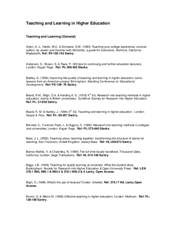 (PDF) Teaching and Learning In Higher Education