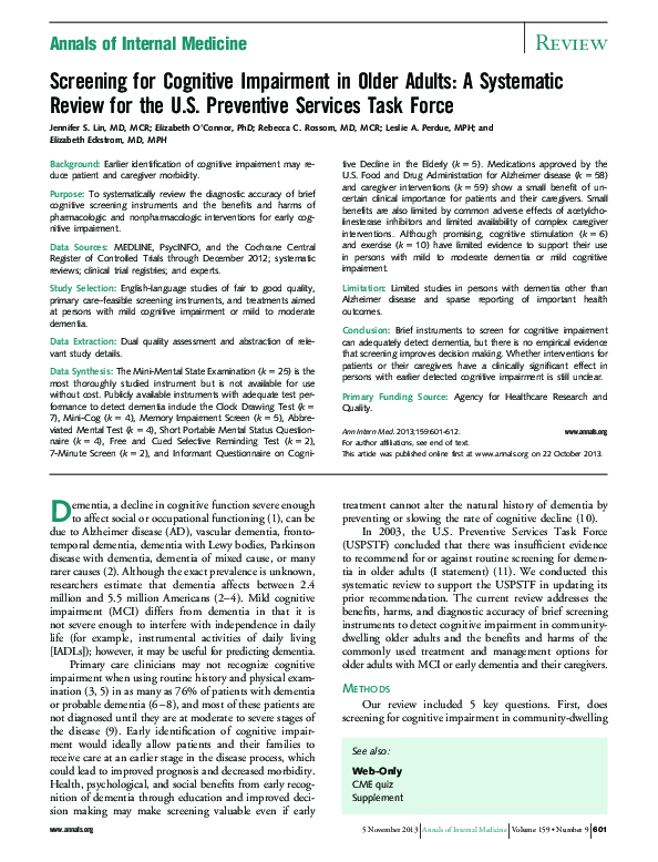 (PDF) Screening for Cognitive Impairment in Older Adults: A Systematic ...