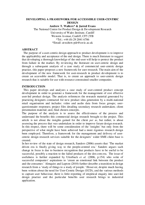 (PDF) Developing a Framework for Accessible User-Centric Design