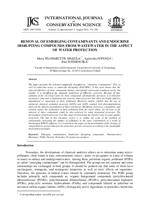 (PDF) Removal of Emerging Contaminants and Endocrine Disrupting ...