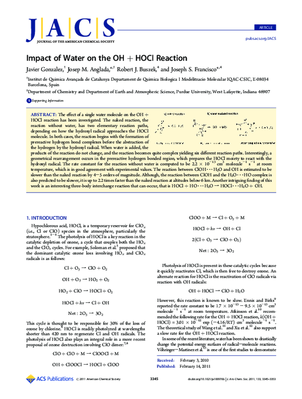 (PDF) Impact of Water on the OH + HOCl Reaction