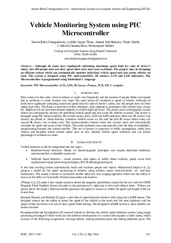 (PDF) Vehicle Monitoring System using PIC Microcontroller Suresh Babu