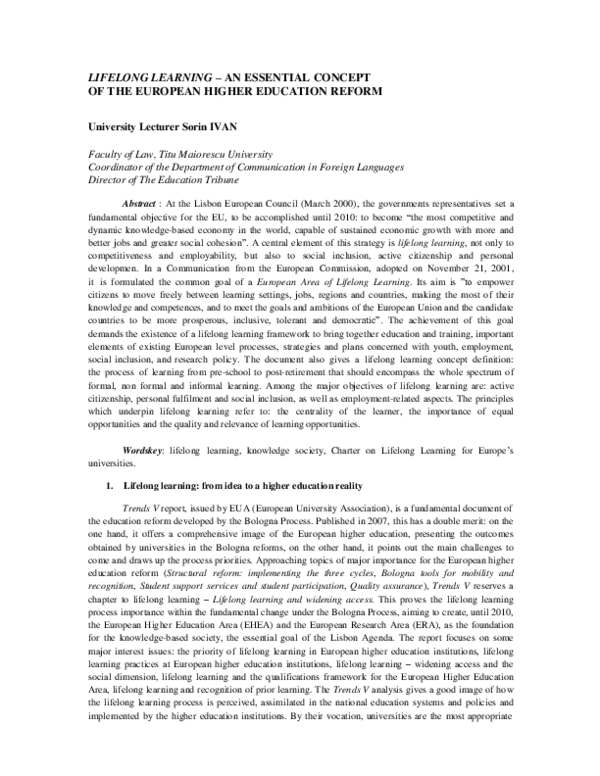 (PDF) LIFELONG LEARNING – AN ESSENTIAL CONCEPT OF THE EUROPEAN HIGHER ...