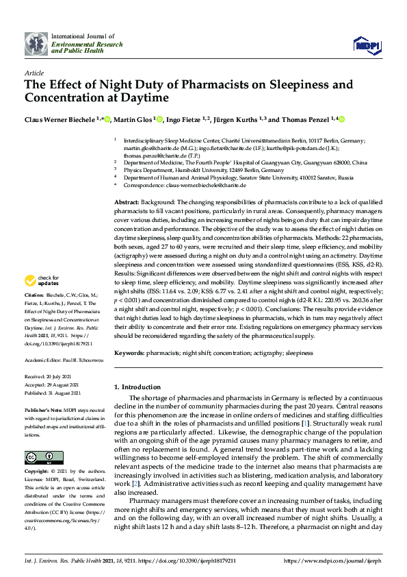 (PDF) The Effect of Night Duty of Pharmacists on Sleepiness and ...