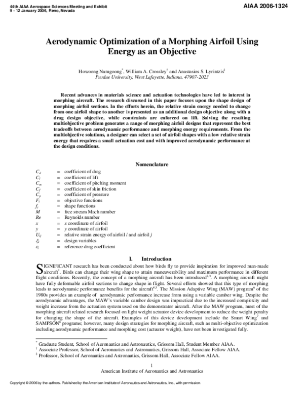 (PDF) Aerodynamic Optimization of a Morphing Airfoil Using Energy as an ...