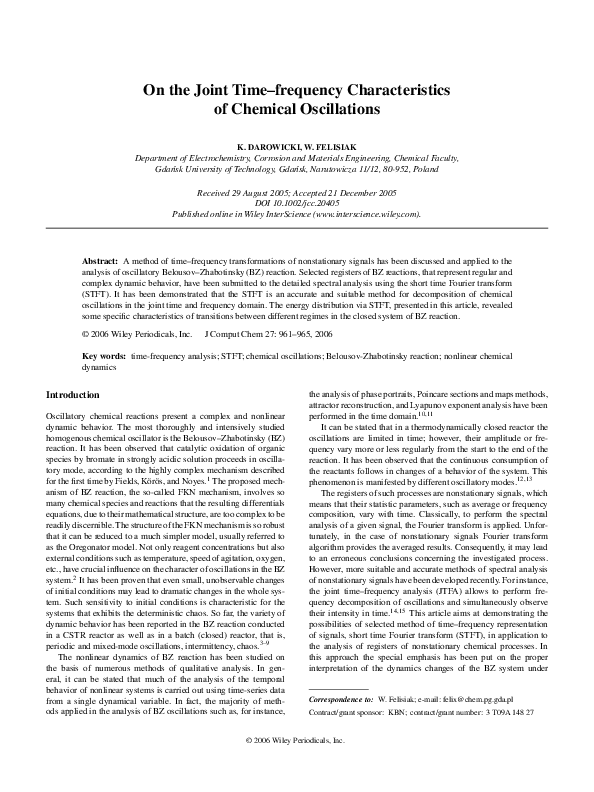 (PDF) On the joint time-frequency characteristics of chemical oscillations