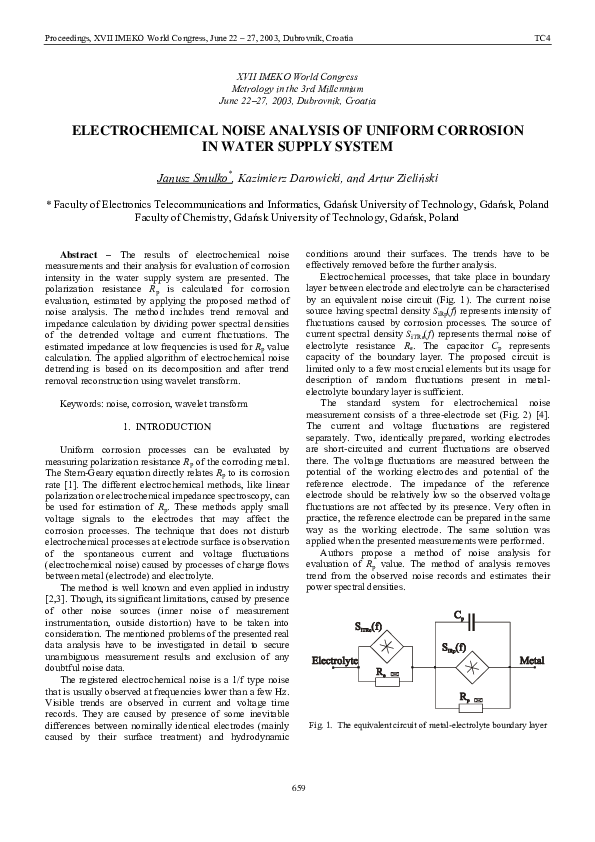 (PDF) Electrochemical Noise Analysis of Uniform Corrosion in Water