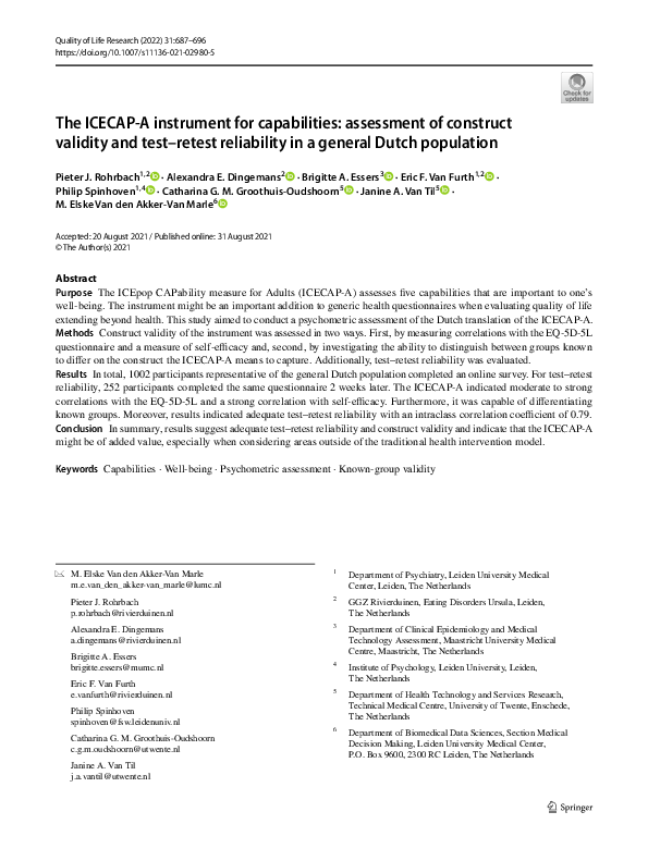 (PDF) The ICECAP-A instrument for capabilities: assessment of construct ...