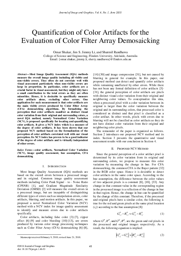 (PDF) Quantification of Color Artifacts for the Evaluation of Color