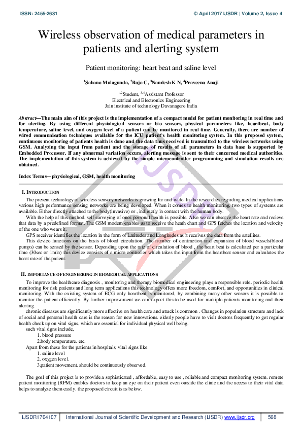 (PDF) Wireless observation of medical parameters in patients and ...