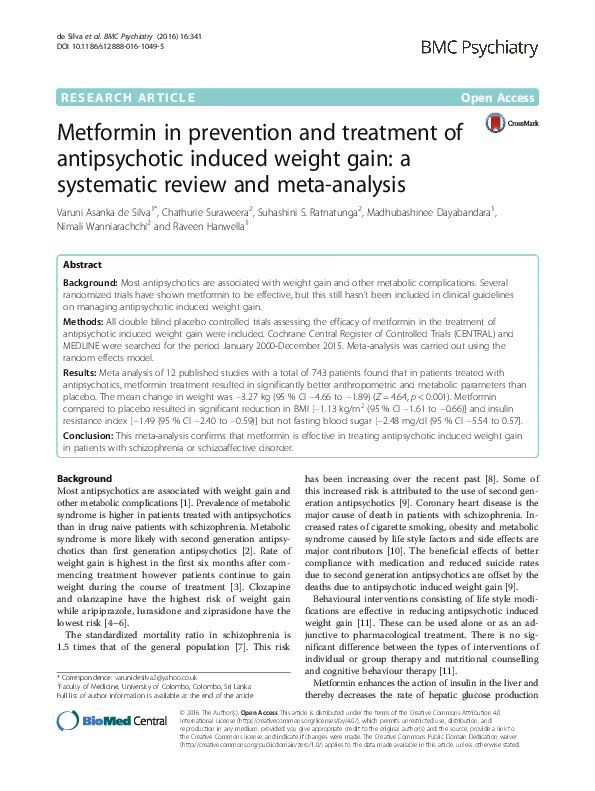 (PDF) Metformin in prevention and treatment of antipsychotic induced ...