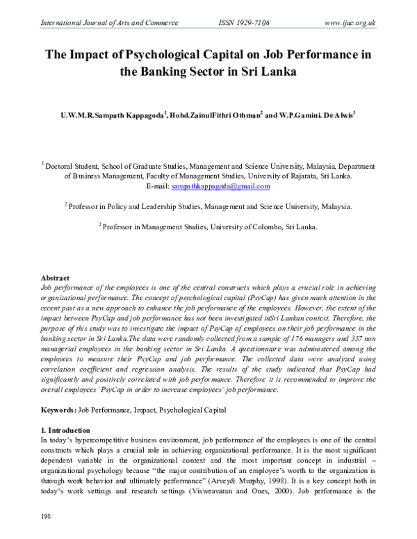 (PDF) The Impact of Psychological Capital on Job Performance in the ...