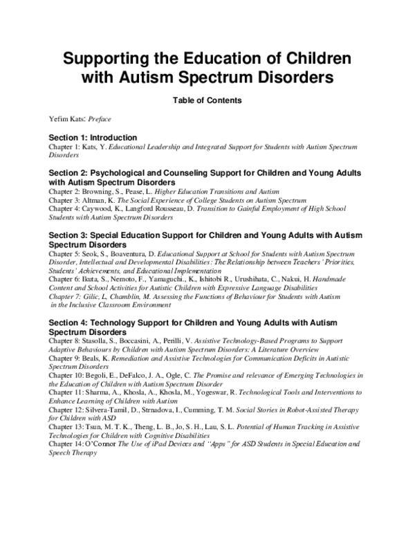 (PDF) Supporting the Education of Children with Autism Spectrum Disorders