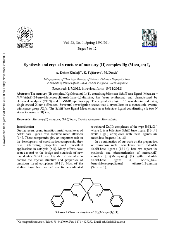 (PDF) Synthesis and crystal structure of mercury ( II ) complex Hg ...