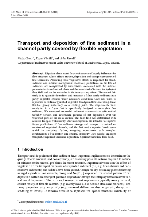 (PDF) Transport and deposition of fine sediment in a channel partly ...