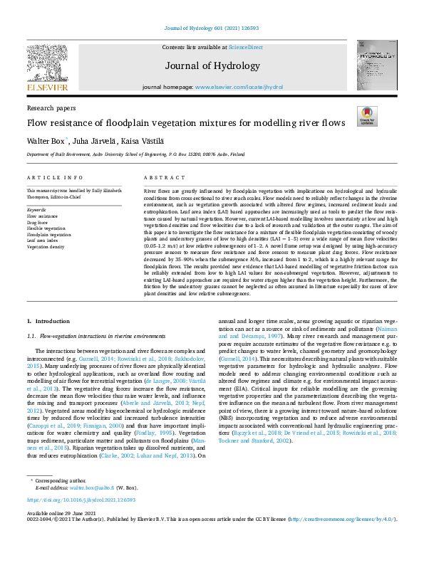 (PDF) Flow resistance of floodplain vegetation mixtures for modelling ...