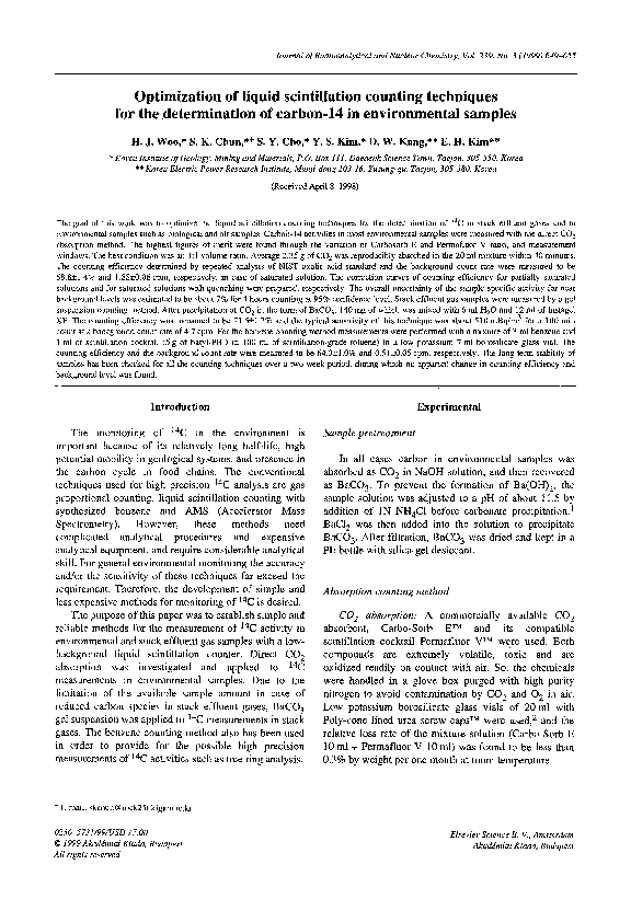 (PDF) Optimization of liquid scintillation counting techniques for the
