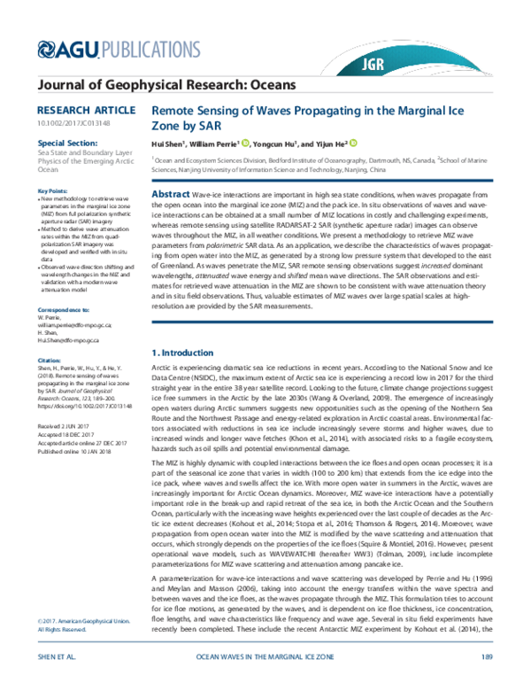 (PDF) Remote Sensing of Waves Propagating in the Marginal Ice Zone by SAR