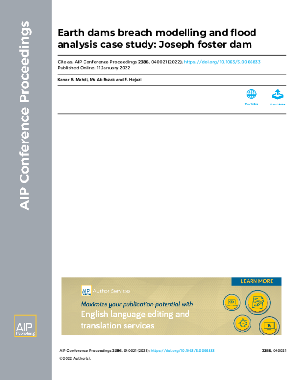 (PDF) Earth dams breach modelling and flood analysis case study: Joseph ...
