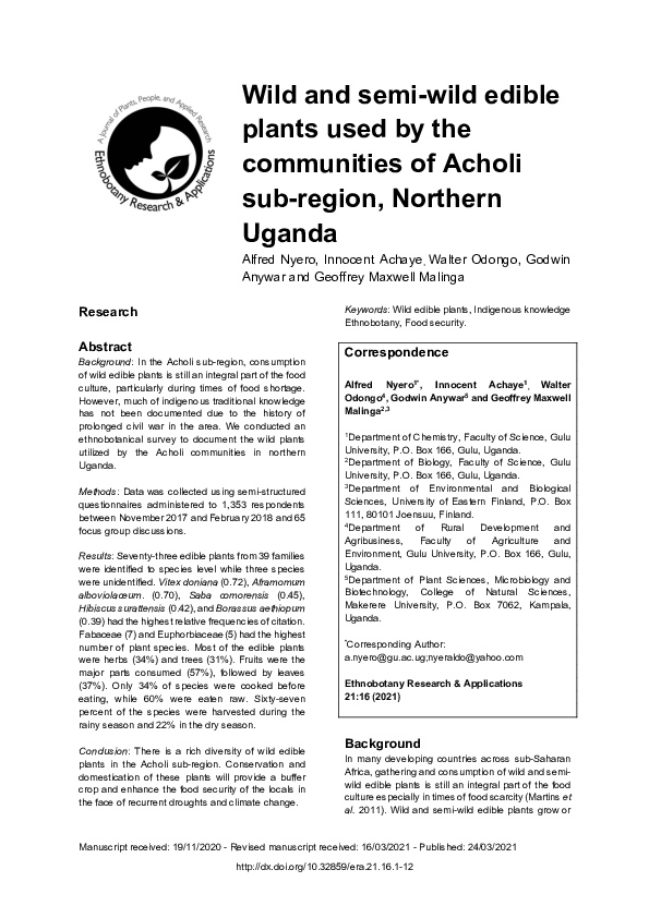 (PDF) Wild and semi-wild edible plants used by the communities of ...