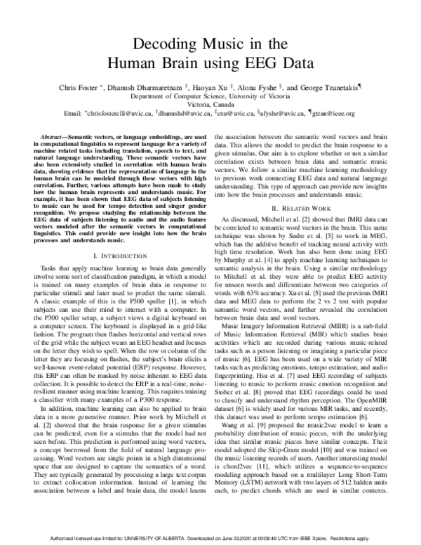 (PDF) Decoding Music in the Human Brain Using EEG Data