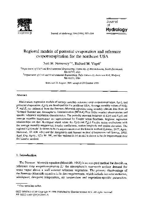 (PDF) Regional models of potential evaporation and reference ...