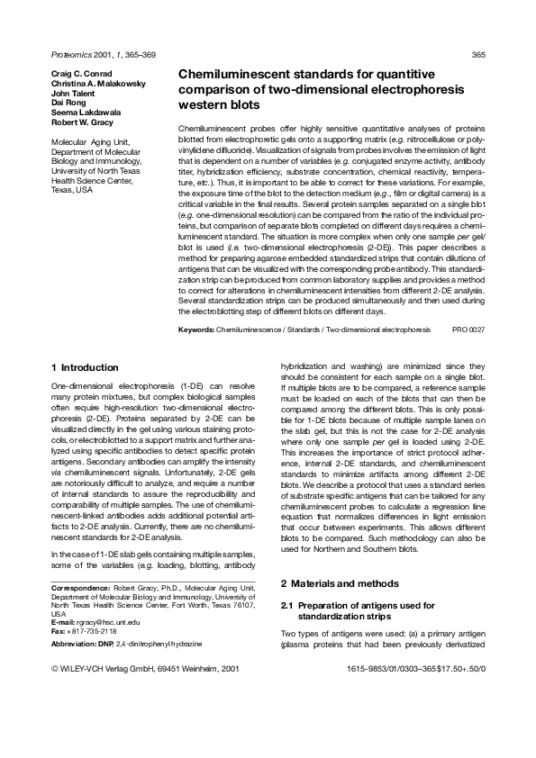 Pdf Chemiluminescent Standards For Quantitive Comparison Of Two Dimensional Electrophoresis Western Blots Craig Conrad Academia Edu