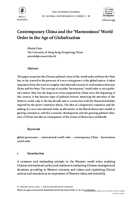 (PDF) Contemporary China and the “Harmonious” World Order in the Age of ...