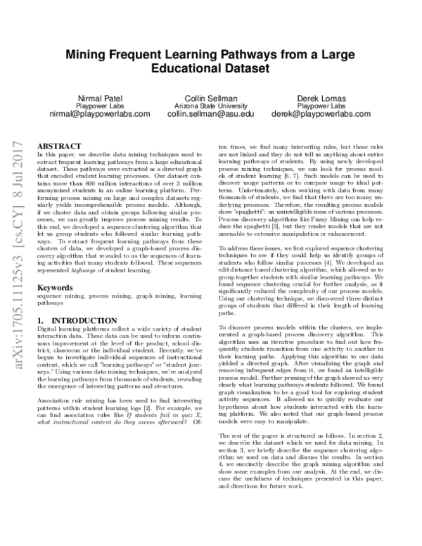 (PDF) Mining Frequent Learning Pathways from a Large Educational Dataset