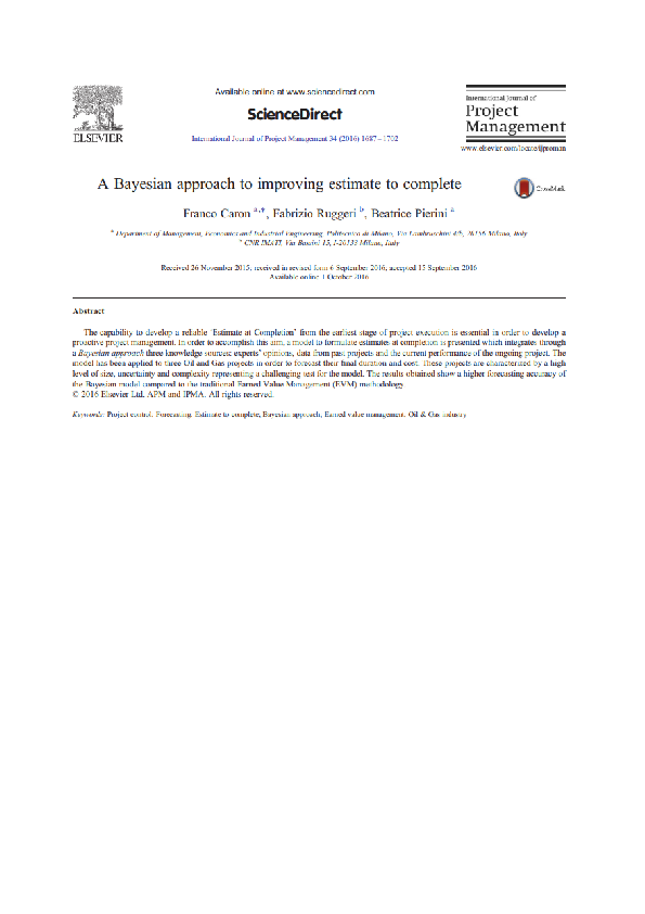 (PDF) A Bayesian approach to improving estimate to complete