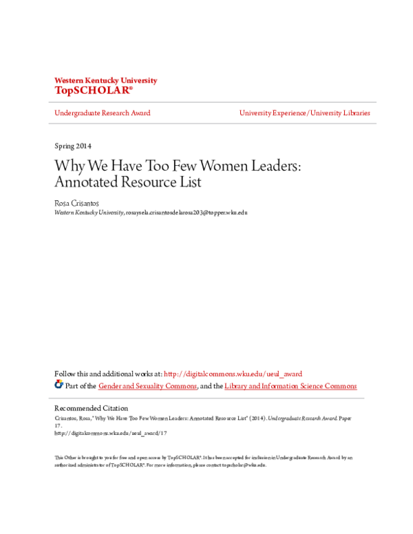 (PDF) Why We Have Too Few Women Leaders: Annotated Resource List
